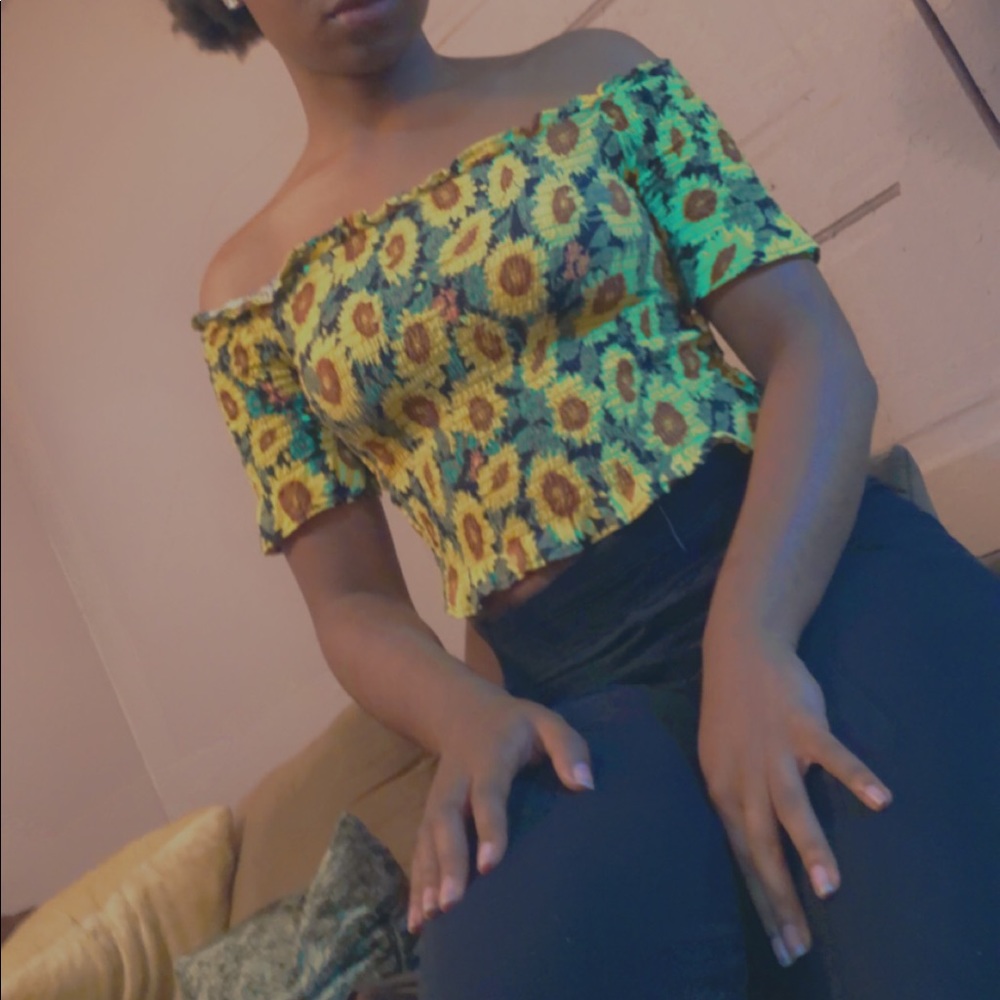 Cute off the shoulder sunflower top